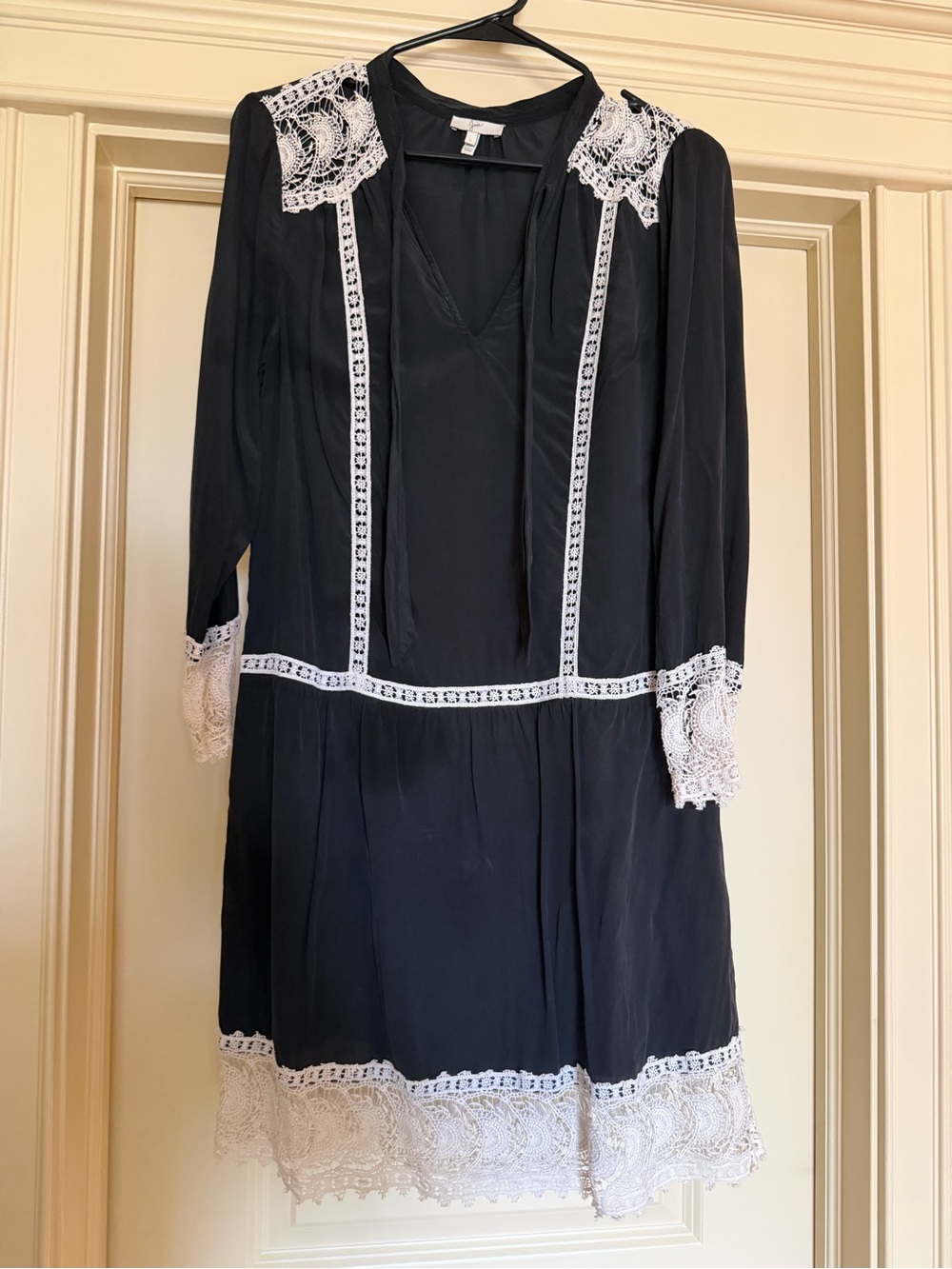 Joie Black Mini Dress with White Lace Trim